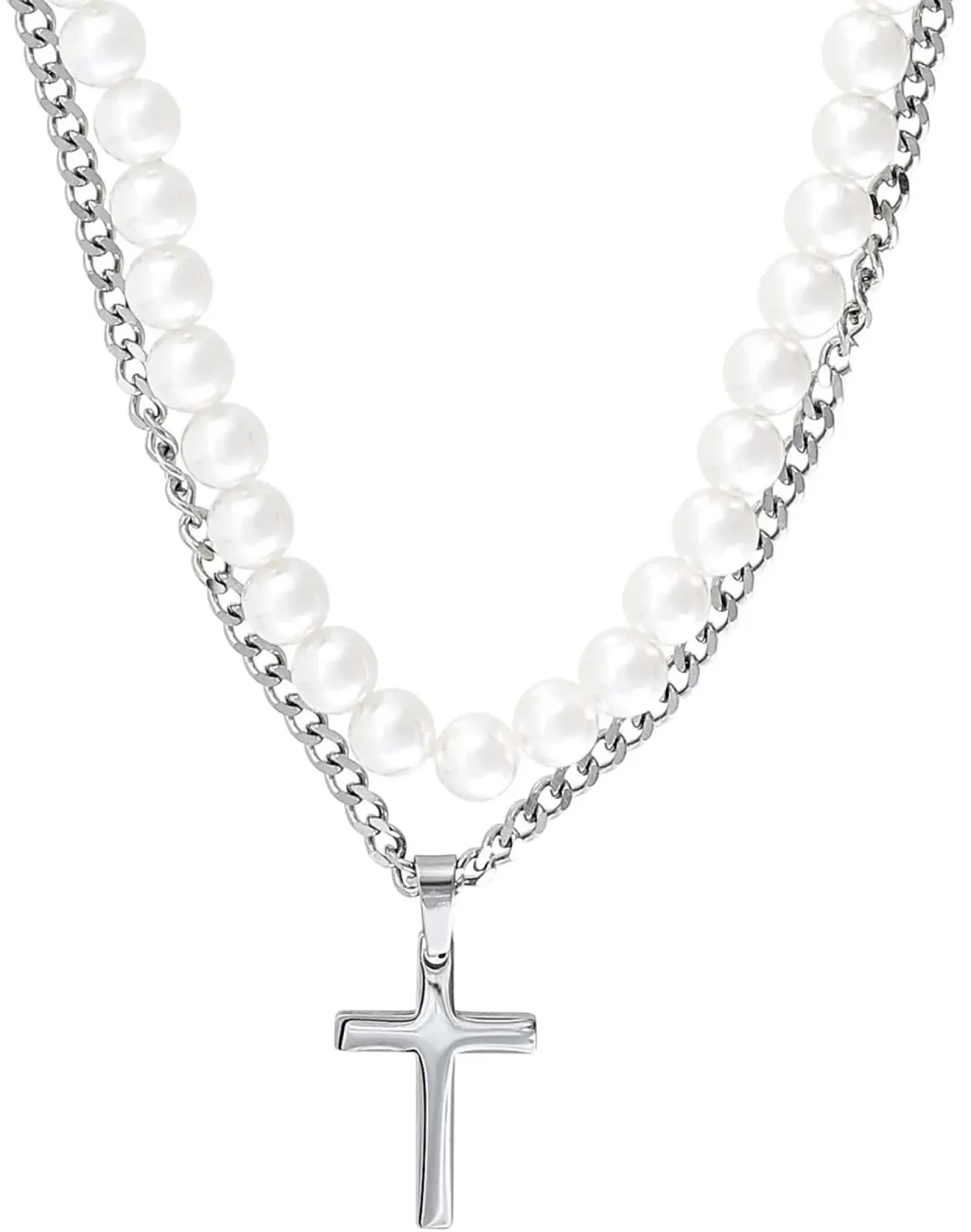 Herren Layering Kette - White Pearls