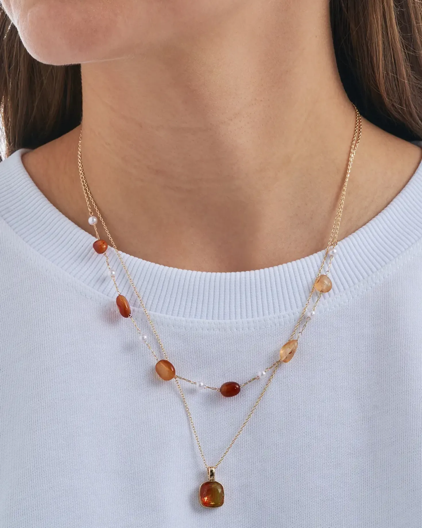 Layering Kette - Orange Agate