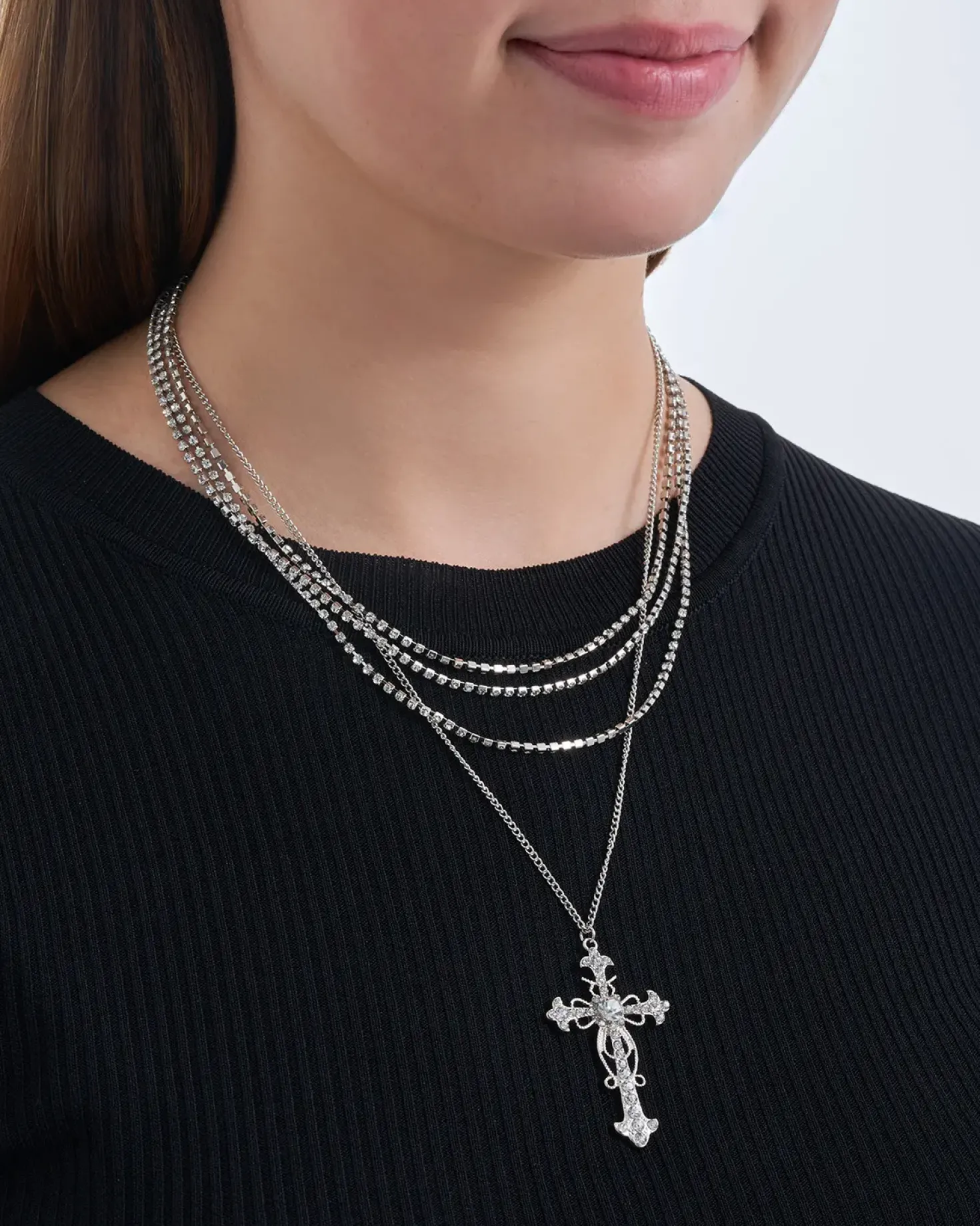 Layering Kette - Rhinestone Cross